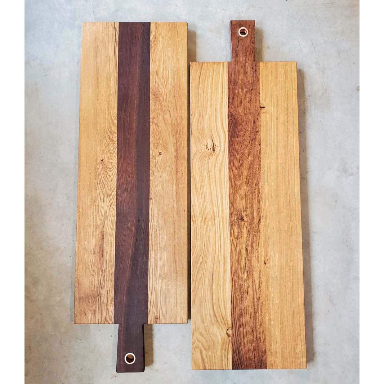Round French Roasted Oak Charcuterie Board With Wrought Iron Handles