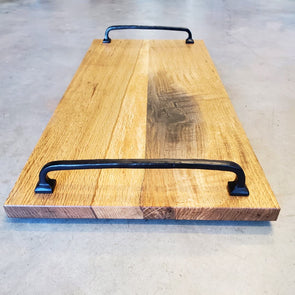 Normandy Oak Serving Board with Wrought Iron Handles. - Todd Alan Woodcraft