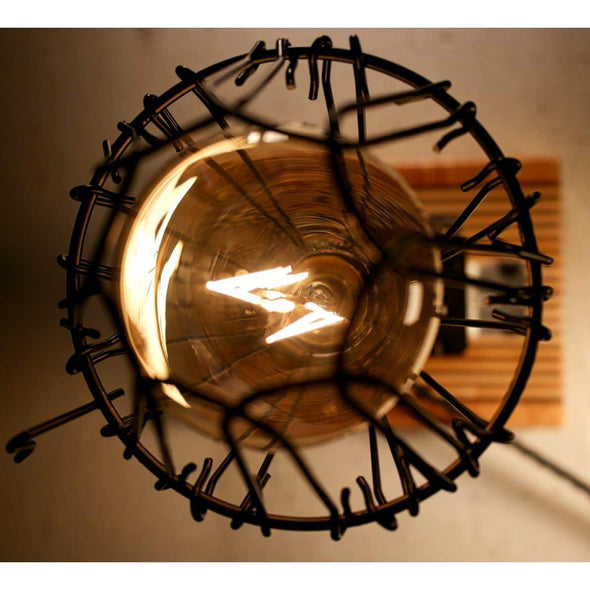 Raw Steel Industrial Edison Lamp on Figured Maple Base and Roasted Oak Base - Todd Alan Woodcraft