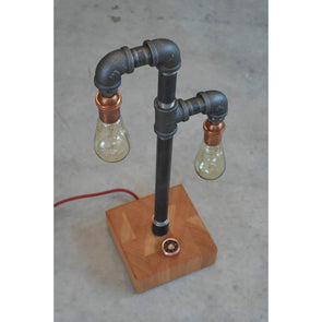 Steel and Copper Piping with Reclaimed Old Growth VG Fir Lamp Base - Todd Alan Woodcraft